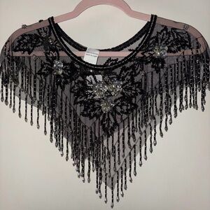 Black Beaded Fringe Capelet